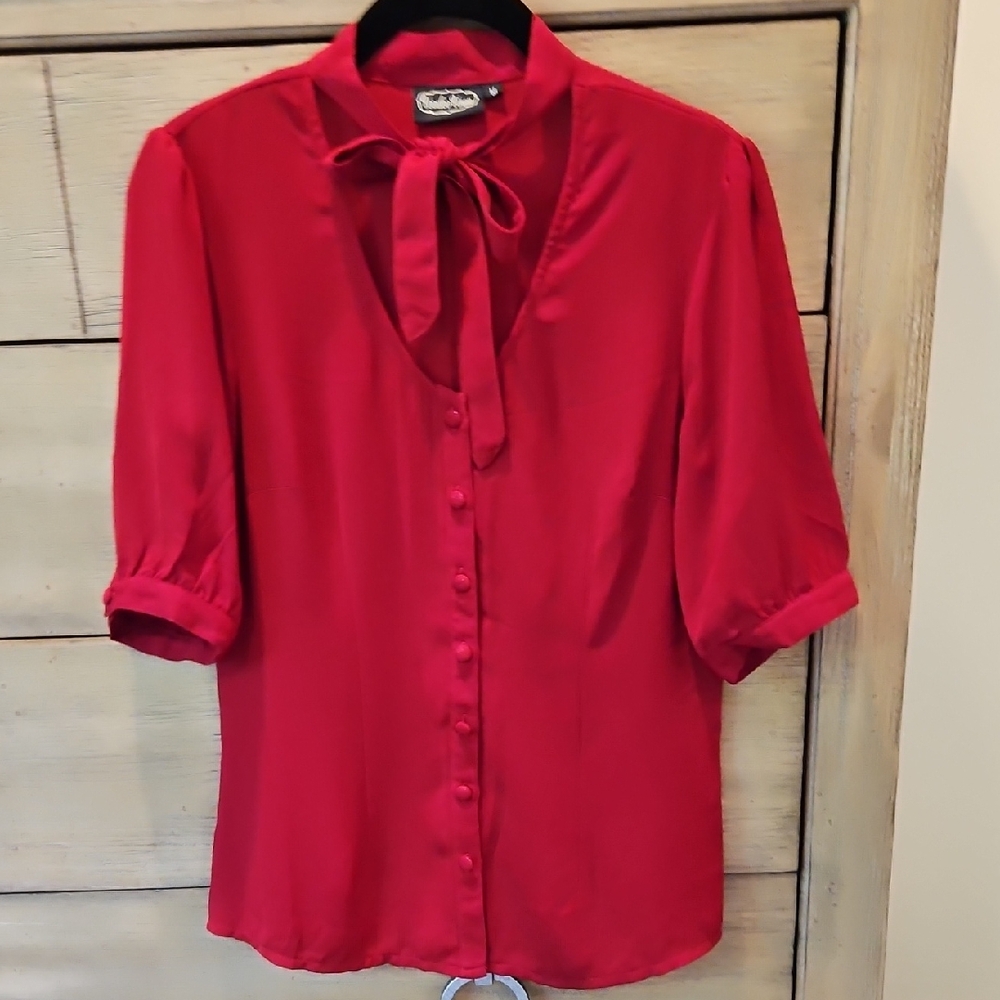 Voodoo Vixen Red Bow-Tie Blouse